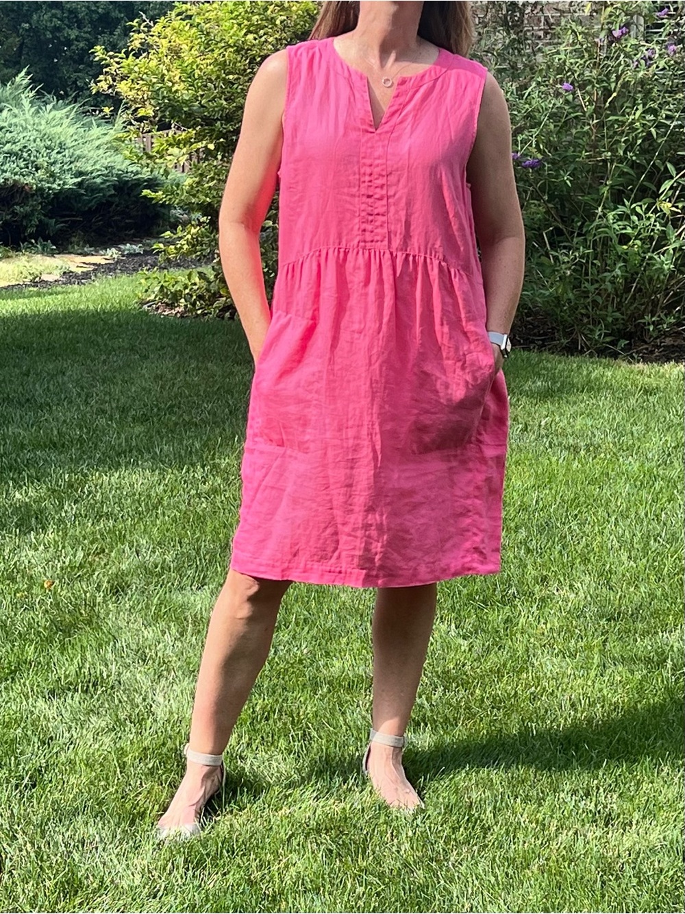 •J.Jill Linen Pink Sleeveless Dress! EUC!